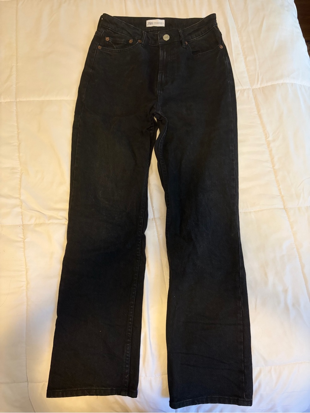 Zara Black High Waisted Straight Leg Denim Jeans